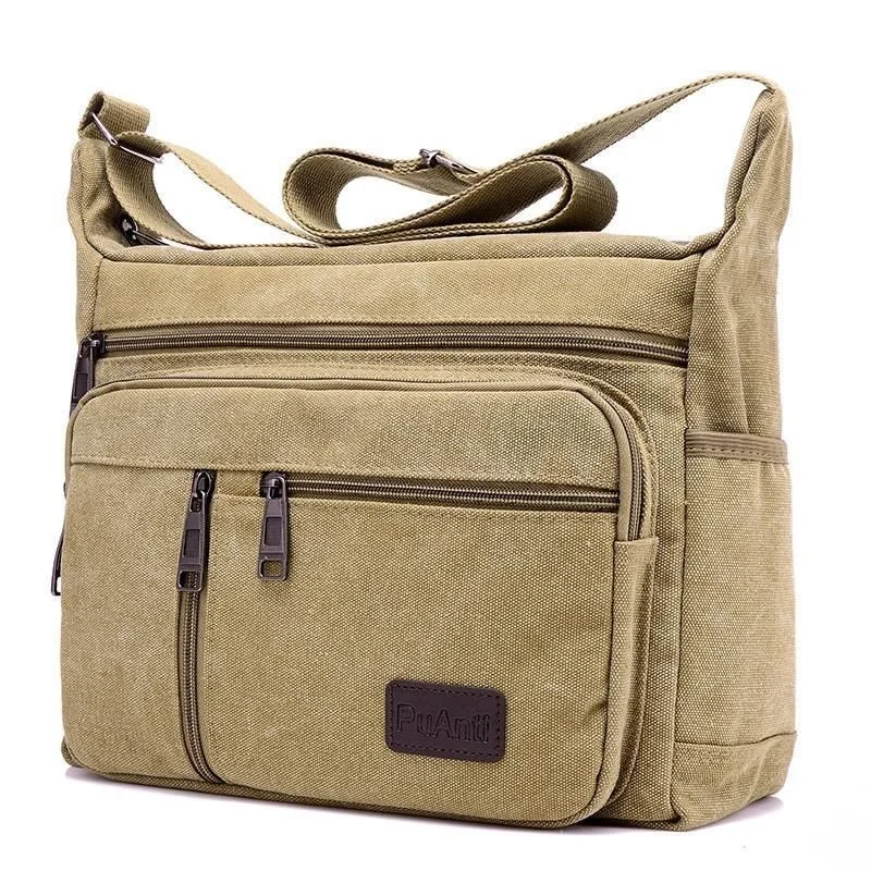 

Large Capacity Canvas Shoulder Bag Men's Casual Travel Business Multi-layer Crossbody Bag Double Shoulder Backpack Oujiawei