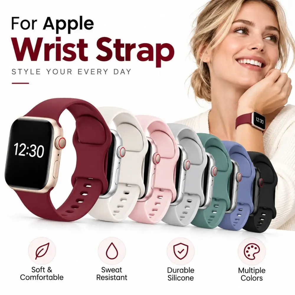 New Silicone Smart Watch Band Adjustable Sweat Resistant Sport Bracelet Flexible Soft Sport Watch Strap Daily Wear