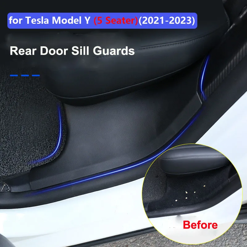 ModelY Rear Door Inner Scuff Plate Cover for Tesla Model Y 3 2023 Accessories Door Sill Guards Protector Anti-Kick Decal Sticker