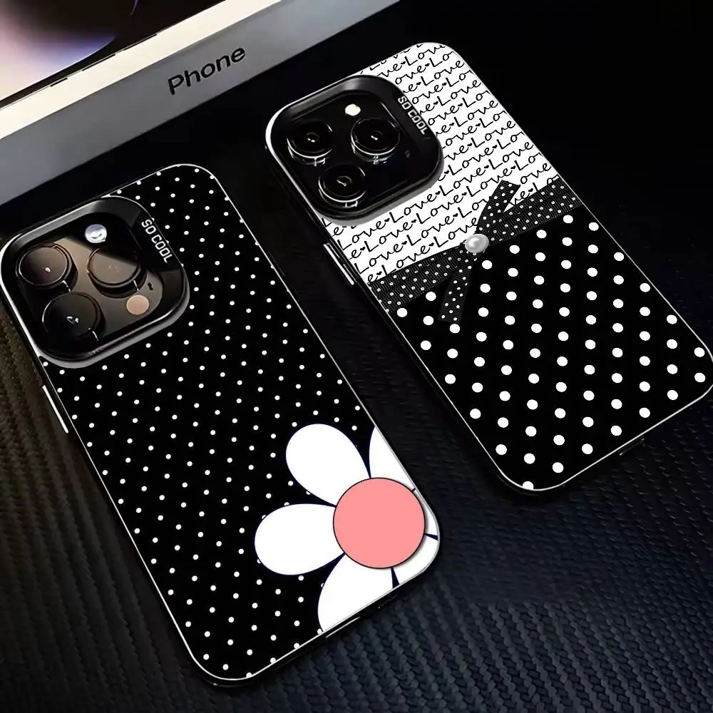 

Black And White Polka Dot Phone Case For iPhone17,16,15,14,13,12,11 Plus,Pro Max Black Matte Shockproof Cover
