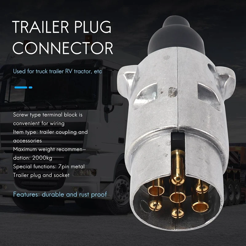 Trailer Accessories- 7 Pin Trailer Plug 12V Rv Sockets Towbar Towing 7Pin Metal Trailer Connectors