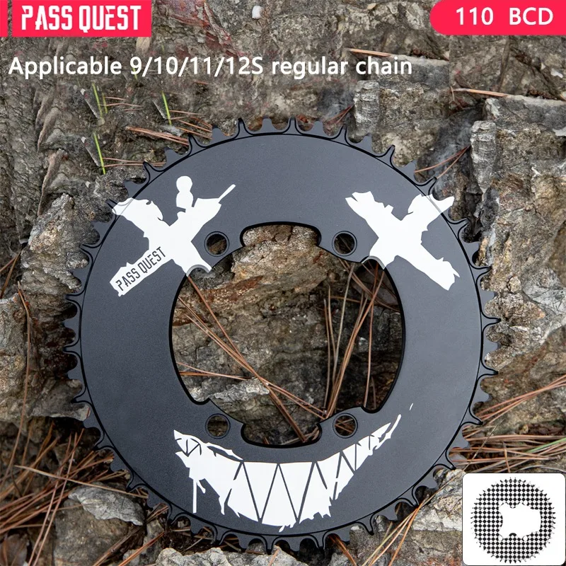 

PASS QUEST Narrow-Wide Chainring 110BCD 4-Bolt - Laser-Etched Chessboard/Devil Smiley Face Graphics Bicycle parts