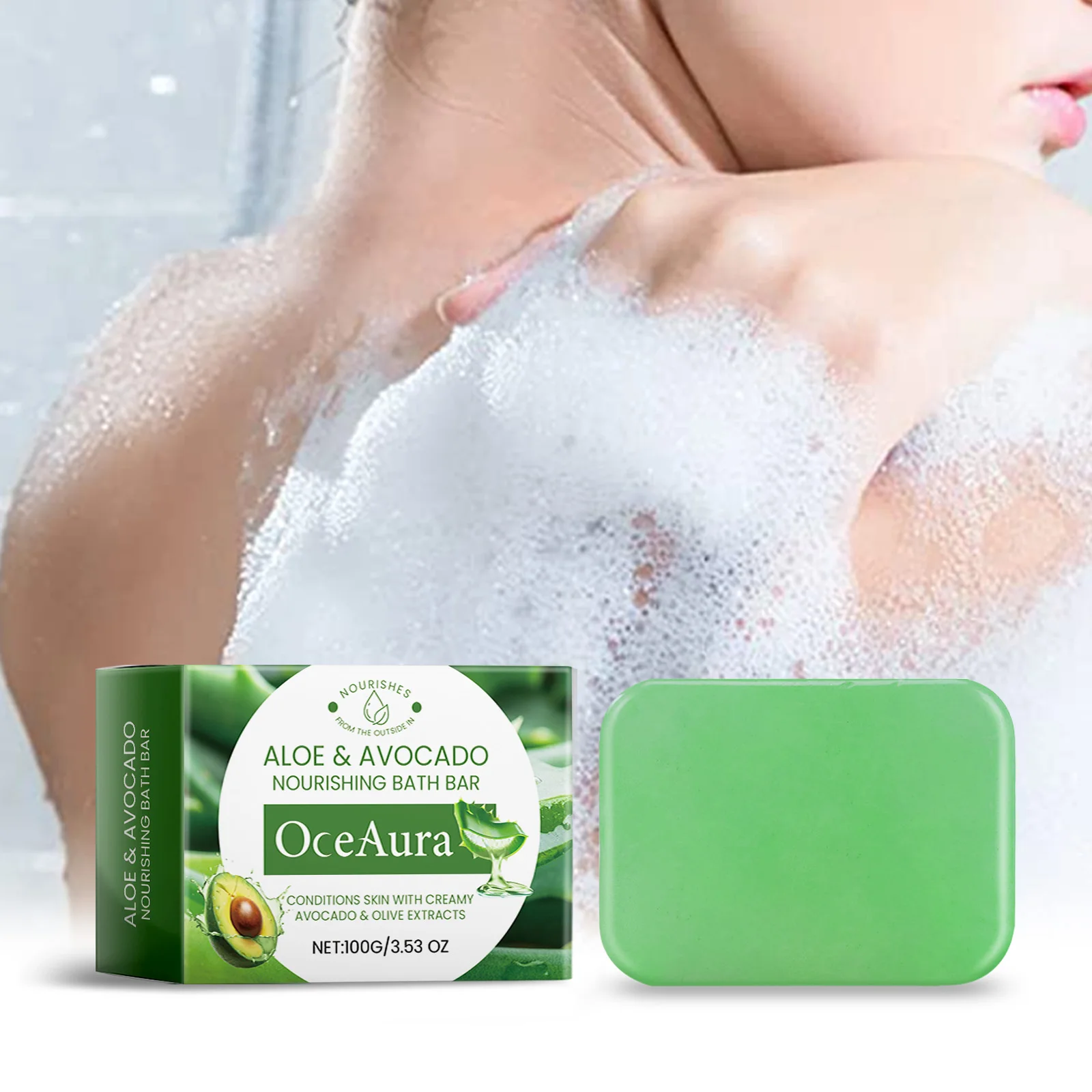 OceAura Avocado Nourishing Bath Bar Calming and Soothing Soap Gently Cleanse the Skin, Helping to Remove Dirt and Excess Oil