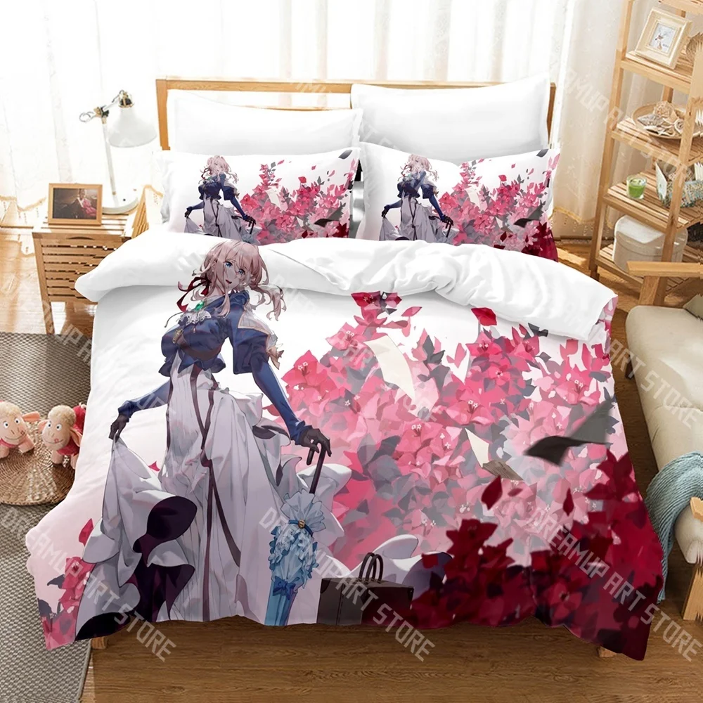 Fashion Violet Evergarden Anime Bedding Set Single Twin Full Queen King Size Bed Set Kids Bedroom Duvetcover Sets Bed Sheet Set
