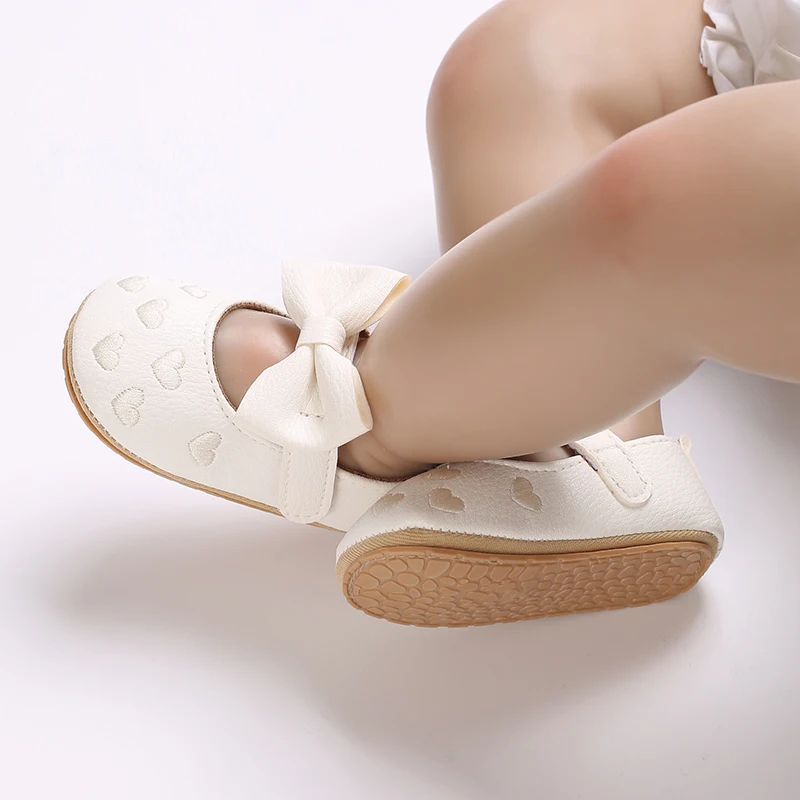Scarpe da donna principessa 0-18 mesi scarpe da interno morbide e comode, design con fiocco ricamato a forma di cuore