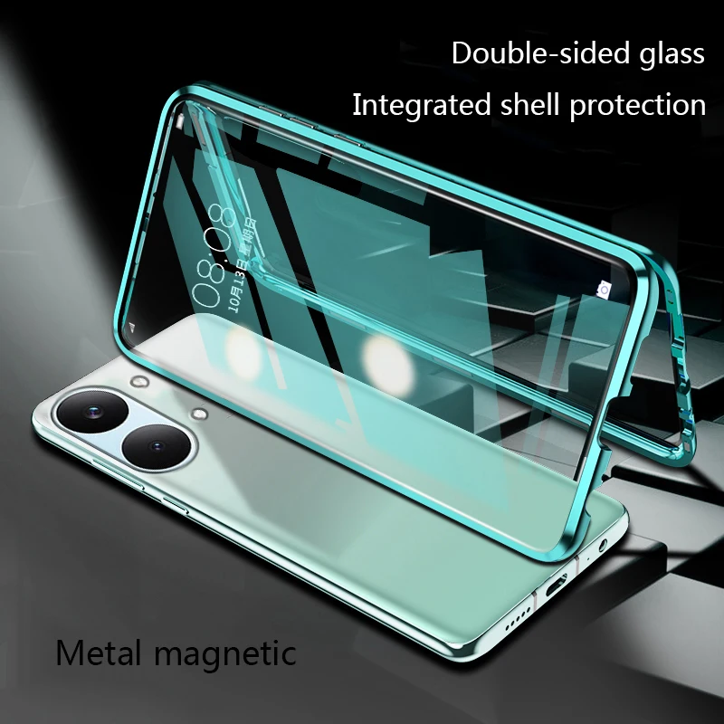 Biruiqu For Xiaomi PocoX8Pro/ProMax Magnetic Absorption Case Metal Frame Shockproof Double Sided Tempered GlassMagneticCaseCover