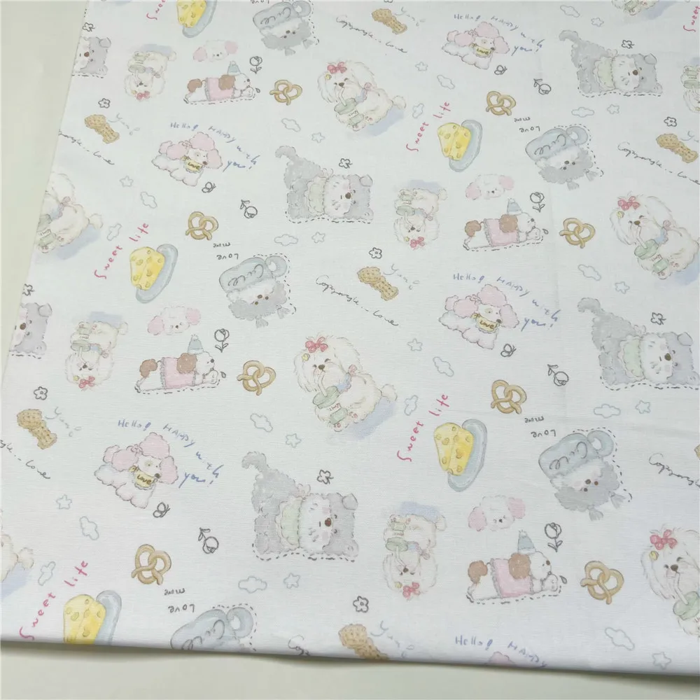 Cute Pet Dog Poodle 100% Cotton Fabric for Kids Clothes mask Home Textile Sewing Quilting DIY Needlework Material