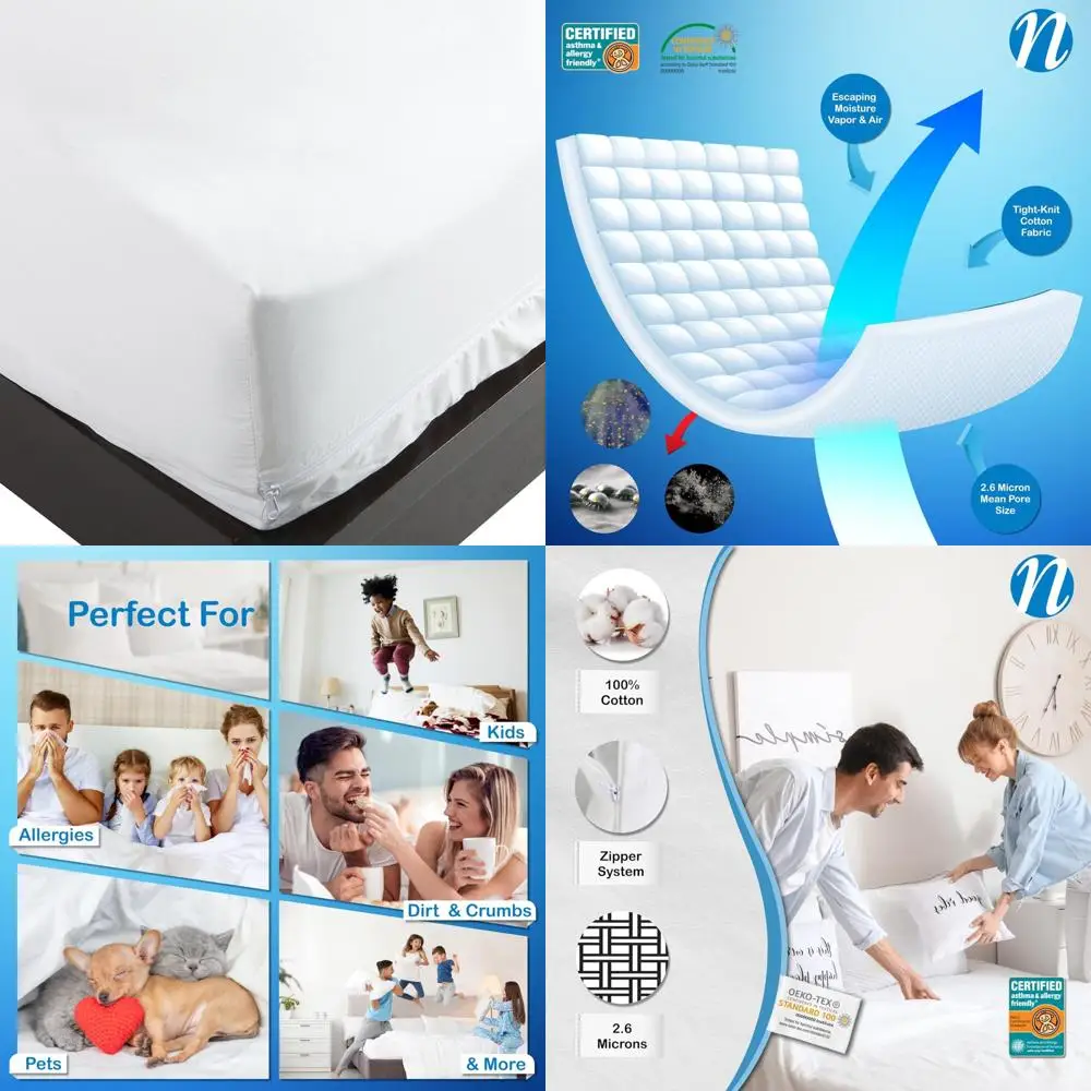

Queen Size 100% Cotton Mattress Protector with Zipper, 60" x 80" x 12", Hypoallergenic and Breathable Dustproof Cover