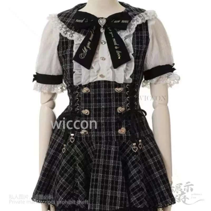 اليابانية Y2K جيراي كي الألغام الأرضية سلسلة كتلة قصيرة وطويلة الأكمام قميص السراويل فستان مجموعة النساء الفتيات حفلة الهالوين S-5XL مجموعة كاملة