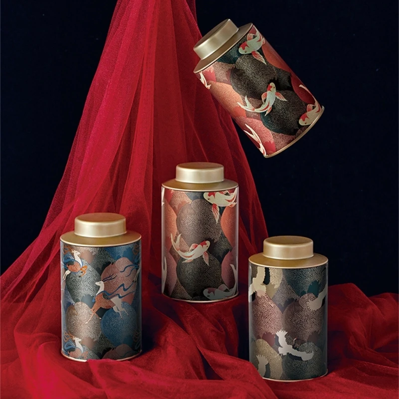 

Vintage Tea Packagings Box Mini Empty Tea Tin Can Round Tinplate Containers for Loose Tea, Coffee, Candy, Cookie, Spices