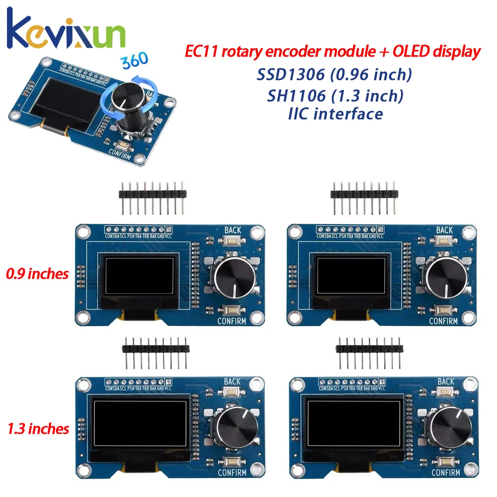 

0.96/1.3 inch white oled display screen combined with EC11 rotary encoder module IIC interface for arduino