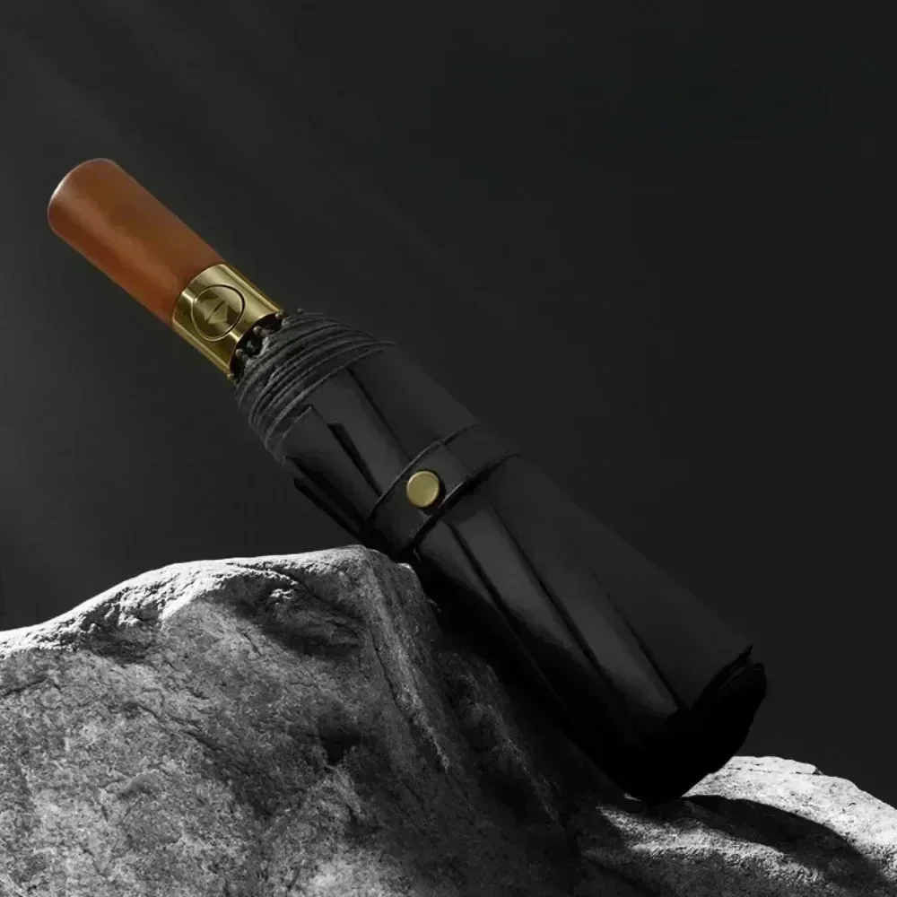 

Fully Automatic Wooden Handle Umbrella Men High End Business Folding Umbrella UV Protection Women's Parasol Sunny and Rainy UseX