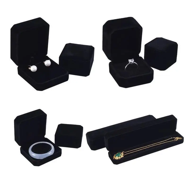 Velvet Octagon Jewelry Box Ring Necklace Earring Packaging Organizer Bulk Gift Box Ear Studs Jewelry Storage Case High Quality