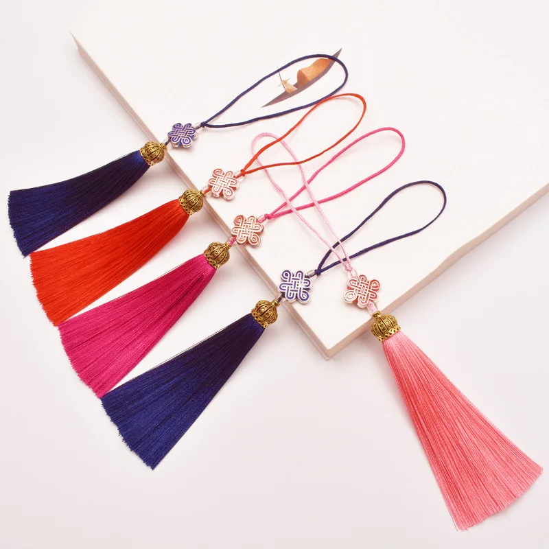 Tassel Fringe Alloy Crown with Chinese Knot, Ornament Accessories, Bookmark, Mobile Phone Clothing Pendant, Fiber Brilla Sachet