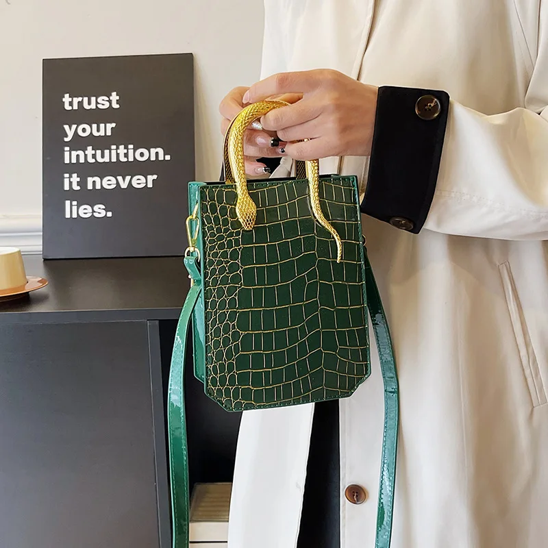 Bolsa feminina, padrão de pedra elegante, superfície brilhante retrô personalizada, sacola crossbody portátil
