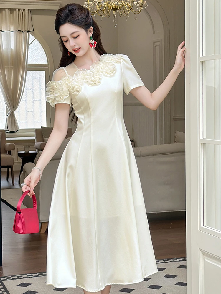 

Элегантное вечернее платье Fairycore для женщин, шикарное длинное платье с цветочным жемчугом для выпускного вечера, женское вечернее платье для свиданий, Vestido Mujer