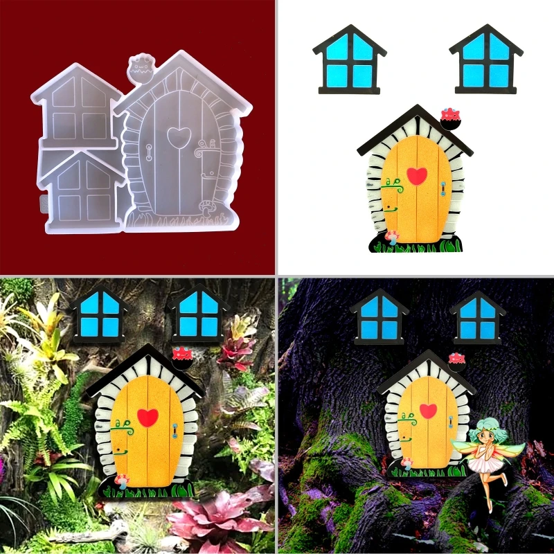 

Fairy Door Silicone Mold Gnome Home 3D Window DIY Crystal Mould Fairy Sleeping Tree Face Patio Lawn Decoration for Resin Casting