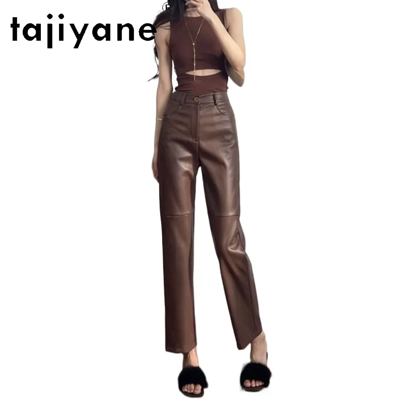 

TAJIYANE Real Sheepskin Genuine Leather Pants Women Luxury 2024 Autumn Winter Clothes High Waist Leather Trousers Womens штаны