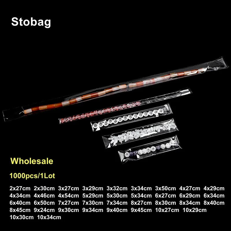 StoBag 1000pcs Wholesale OPP Cellophane Self Adhensive Bags Long Sealed Transparent Pen Jewelry Gift Package Storage Clear Pouch