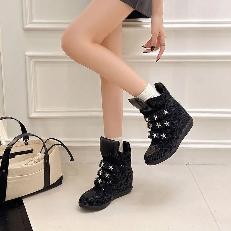 Retro Rhinestone High-top Thick-soled Height-increasing Platform Women's Sport and Casual Shoes - view 5