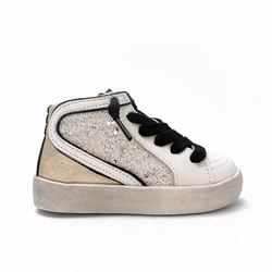 Luxe Custom Sneaker 2024 Modemerk Gouden Kindersportschoenen Glitter Ccdb Hoge Ster Vrijetijdsschoenen Voor Kinderen