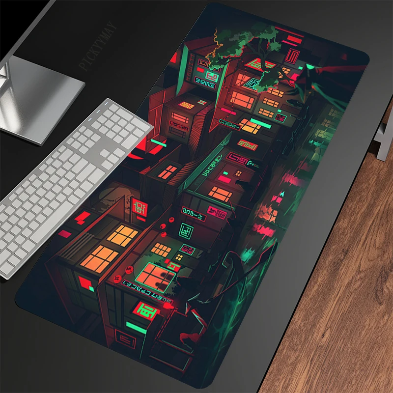 Japanese Neon 80x30cm XXL Lock Edge Mousepads Large Gaming Mousepad Keyboard Mats Mouse Mat Beast Desk Pad For Gift Mouse Pads