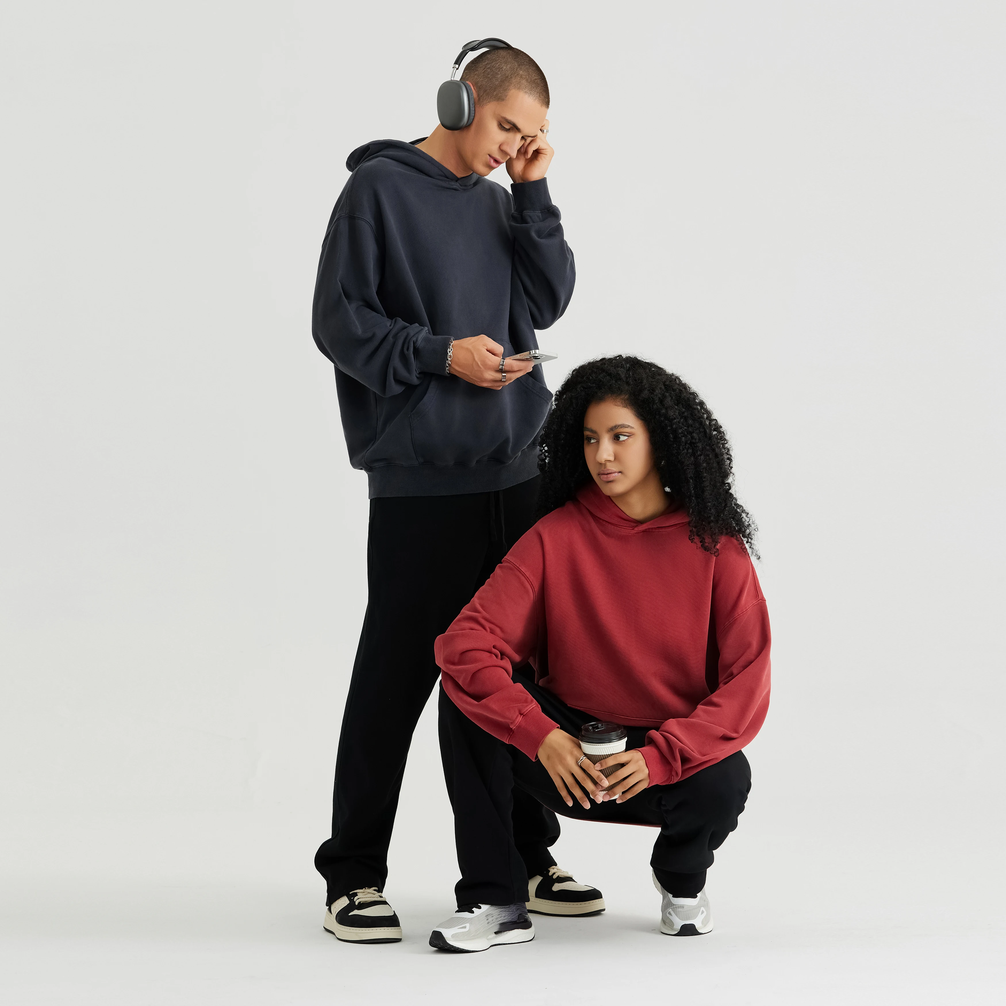 420g Oversized Mens 100% Cotton Thicker Hooded Hoodies Winter Casual Acid Washed Pullover High Street Plain Loose Fit Batik Tops