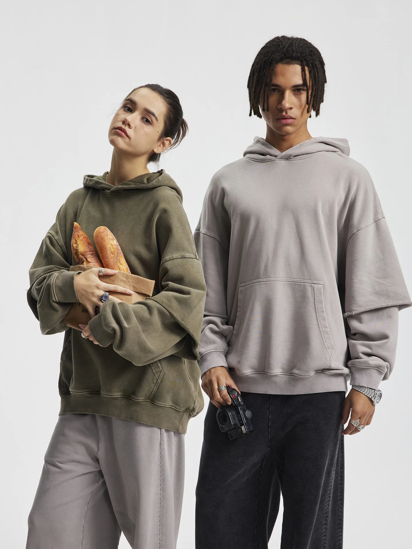 

Retro American Heavyweight Waed out Hoodie Casual Loose Coat Men's Loose Fit Long Sve Cotton Youth Faion Autumn Winter