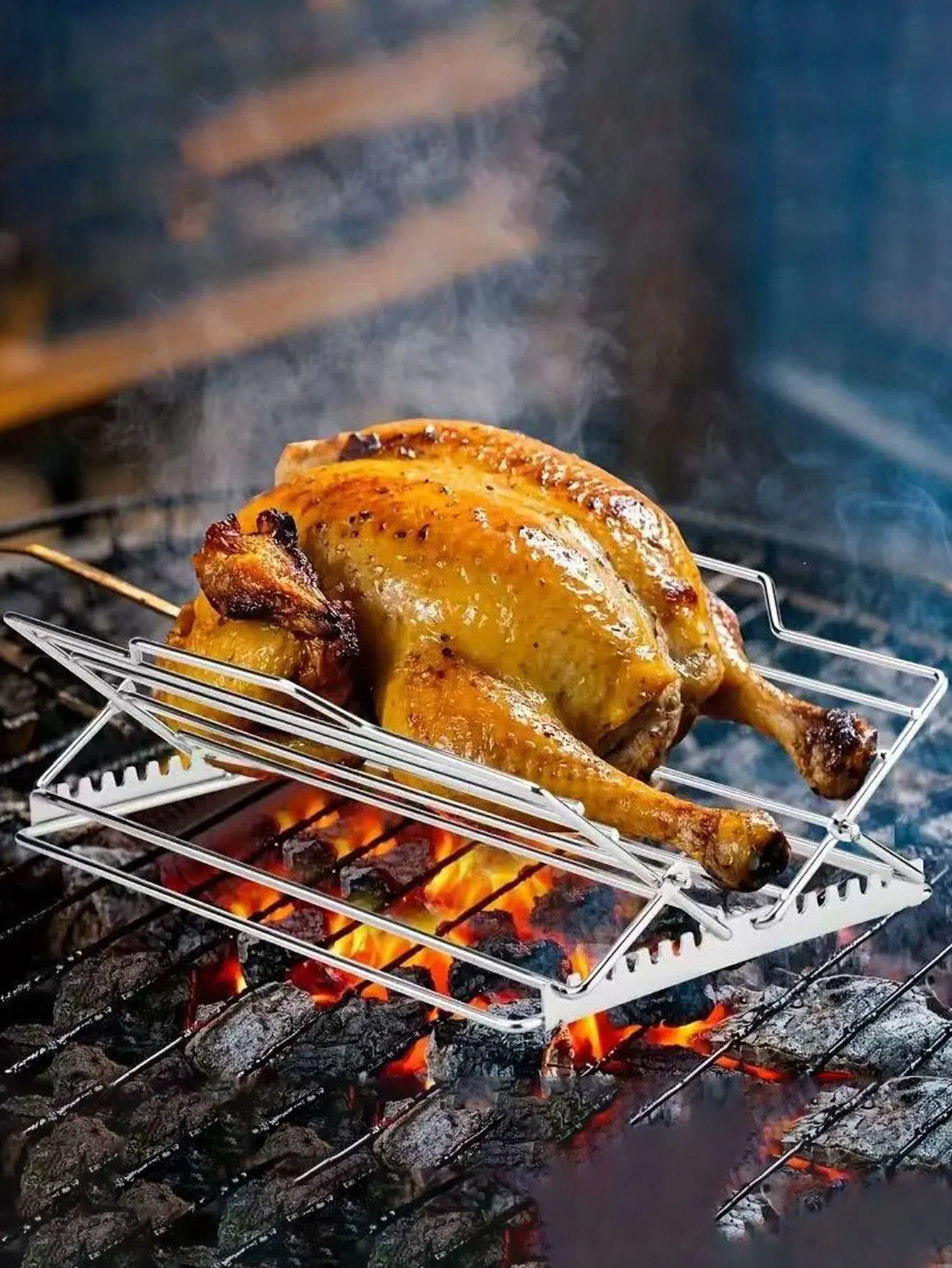 Stainless Steel Adjustable Chicken Roasting Rack Foldable Oven Baking Barbecue Wire Rack 1Pcs