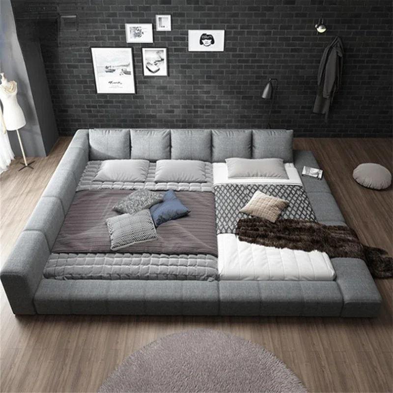 

Fabric Tatami Stitching Bed Widened Double Two-Child Parent-Child Bed Master Bedroom 2 × 2 M Family Three-Person Combination Bed