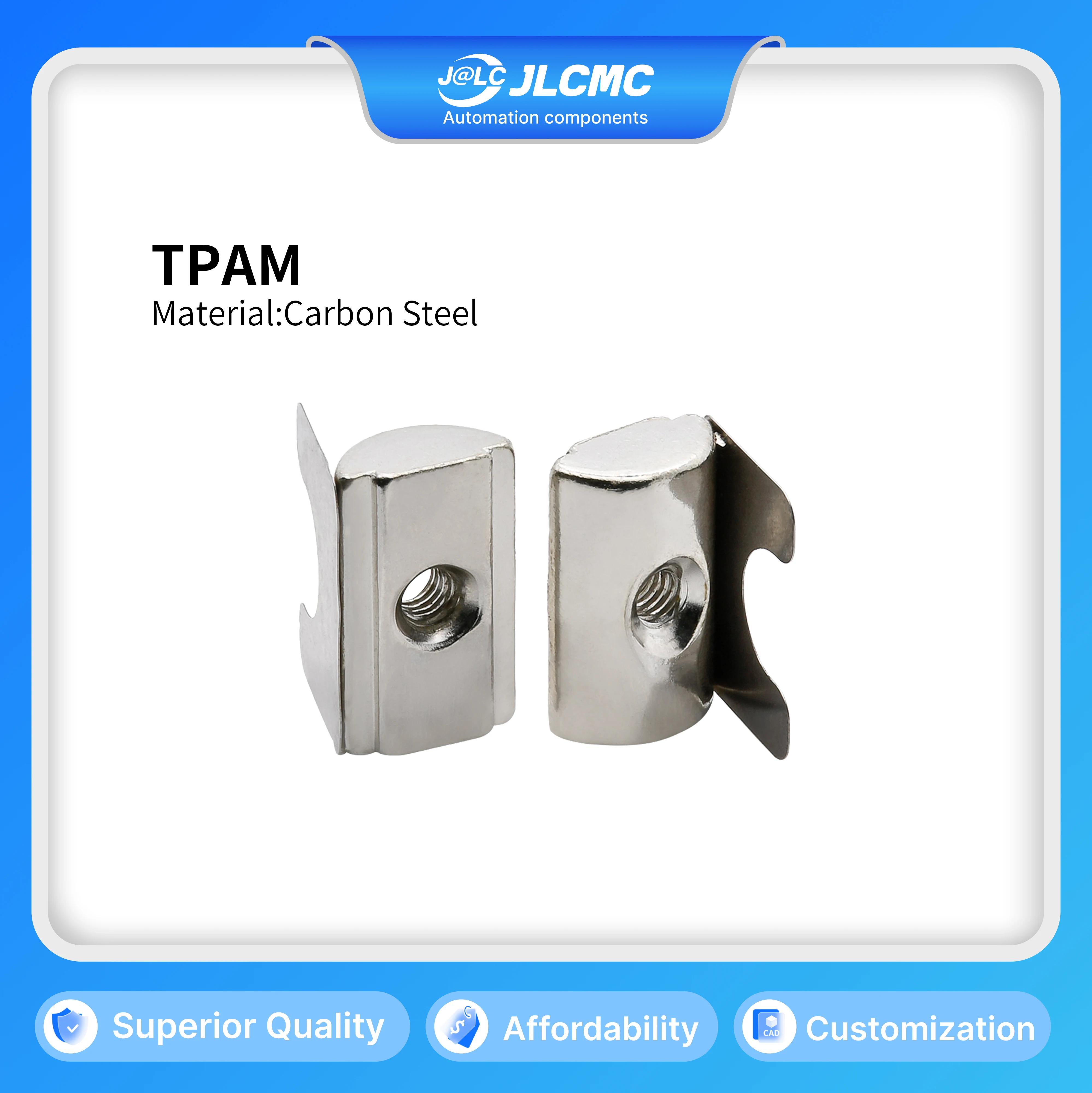 10 Pcs M4 M5 M6 Self-aligning Roll-in T Nut with Spring Leaf 8mm Slot Aluminum Profile 30 Series Nickel Plated Steel