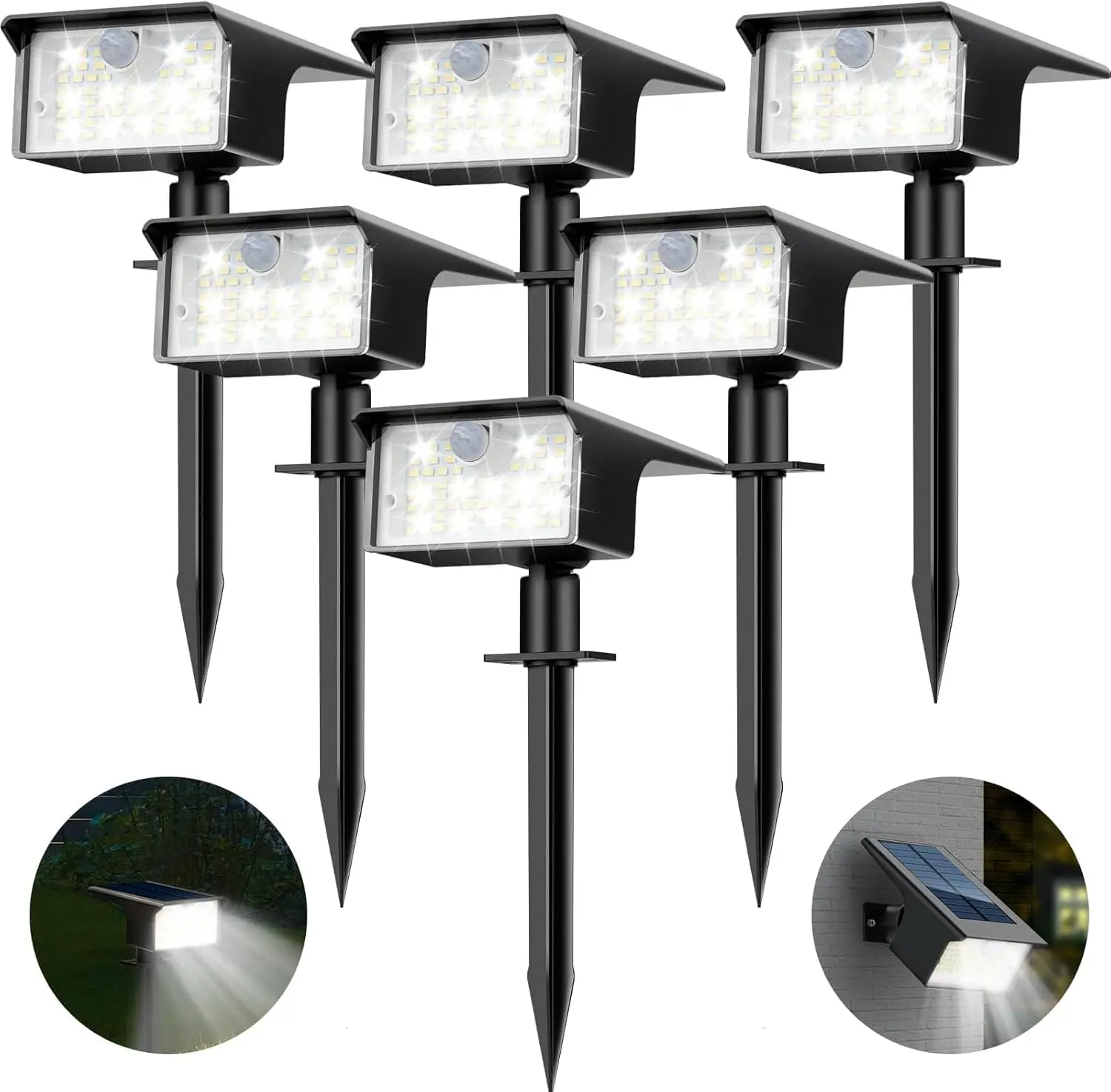 

6 Pack Solar Motion Sensor Spot Lights, 62 LED Waterproof Outdoor Landscape Lighting for Garden Patio Pathway