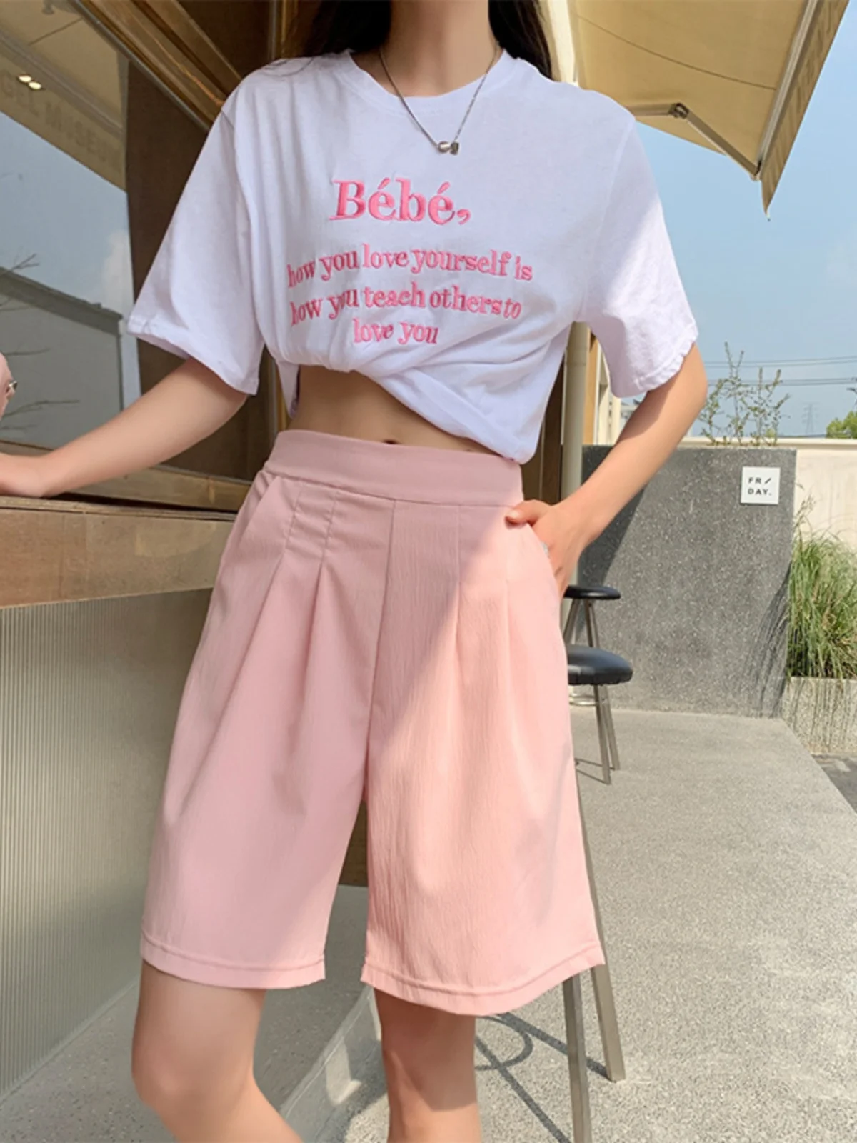 Hoge taille gedrapeerde casual orts voor dames Street Sle Spor Vrije tijd Hoge taille Eenvoudig ontwerp Gesplitste rechte pijpen ort broek