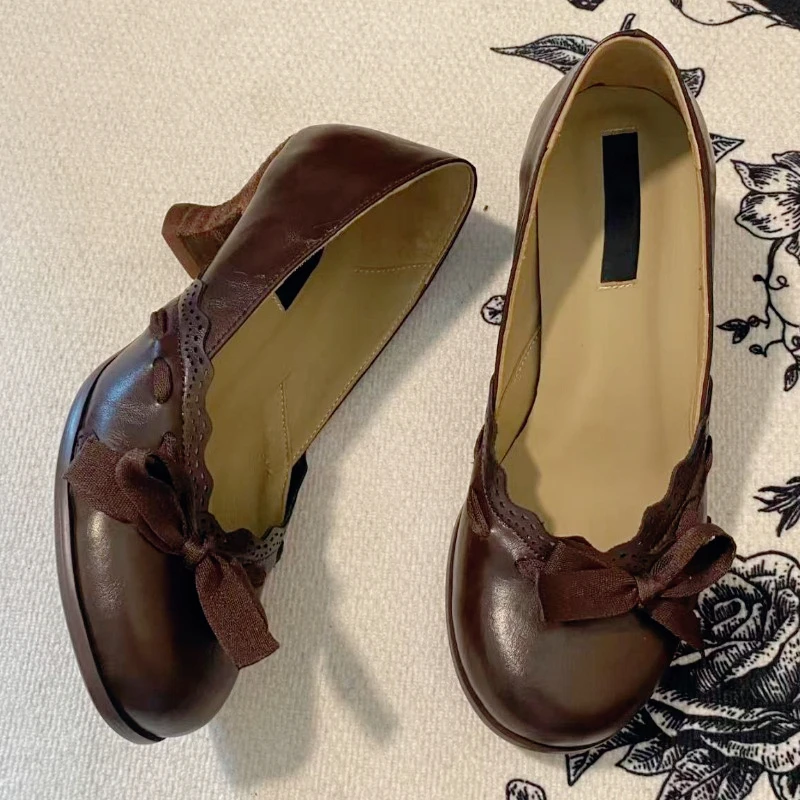 

Vintage Brown Chunky Heel Women Pumps Bowknot Round Toe Design Elegant Mary Jane Shoes Comfortable Autumn Winter Women's Shoes