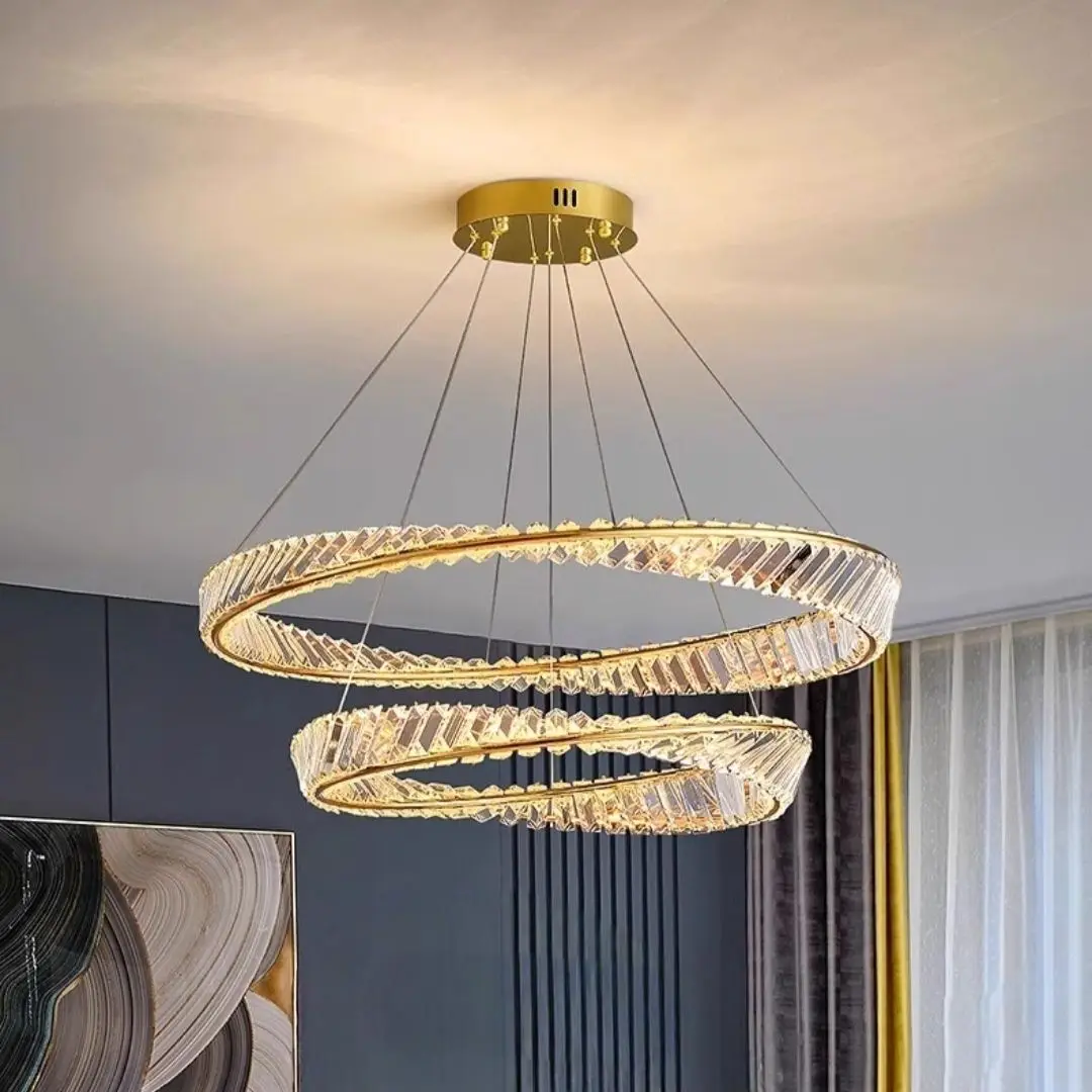 Crystal circular curved pendant lamp, luxury restaurant pendant lamp, non flashing eye friendly lamp, special shaped lamps.