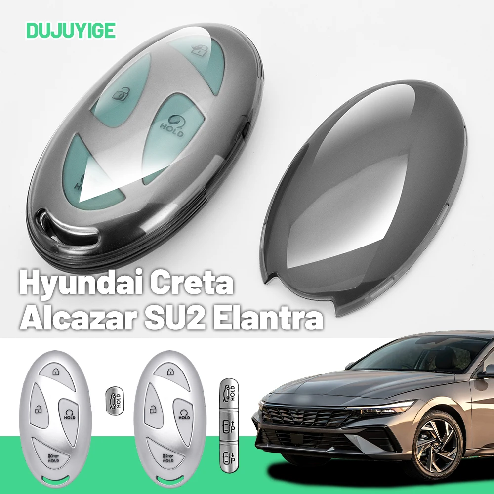 Clear TPU Car Key Case For Hyundai Creta Alcazar SU2 Elantra CN7 Santa Fe Key Fob Cover Protector Shell Auto Accessories
