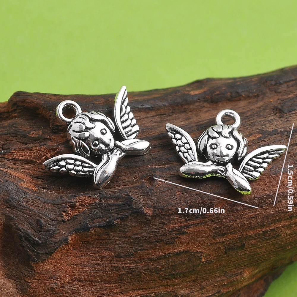 20 Vintage-Style Angel Pendants with a Single Hole, Featuring a Half-Body Angel Design, with a Built-In Hanging Loop on the Top, Suitable for DIY Bracelets, Earrings, Necklaces, and as a Symbol of Protection, Unique Handmade Beaded Accessories view 3