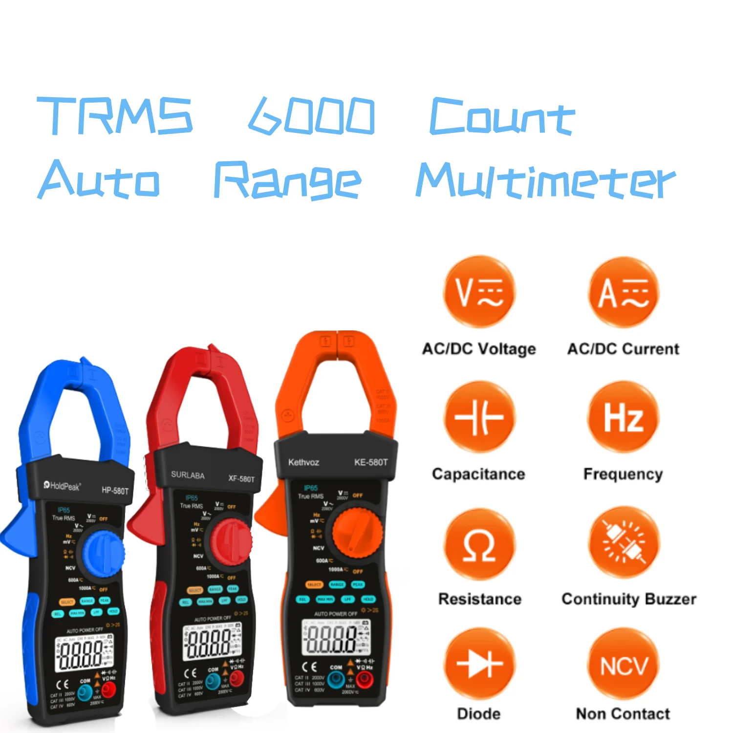580T PV Clamp Meter 6000 Counts True RMS 2000V 1000A, Auto Range AC/DC Current Voltage Tester with LPF Filter & Backlight