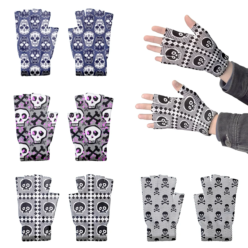 Hot Sale Adult Halloween Skull Half Finger Gloves Men Women Open Finger Knit Winter Warm Gloves Outdoor Shopping Harajuku Gloves