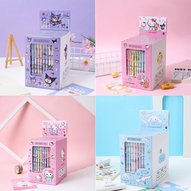 NEW 2-144PCS Sanrio erasable gel pen hellokitty stationery pen Office stationery children's gift set boxed animation pen