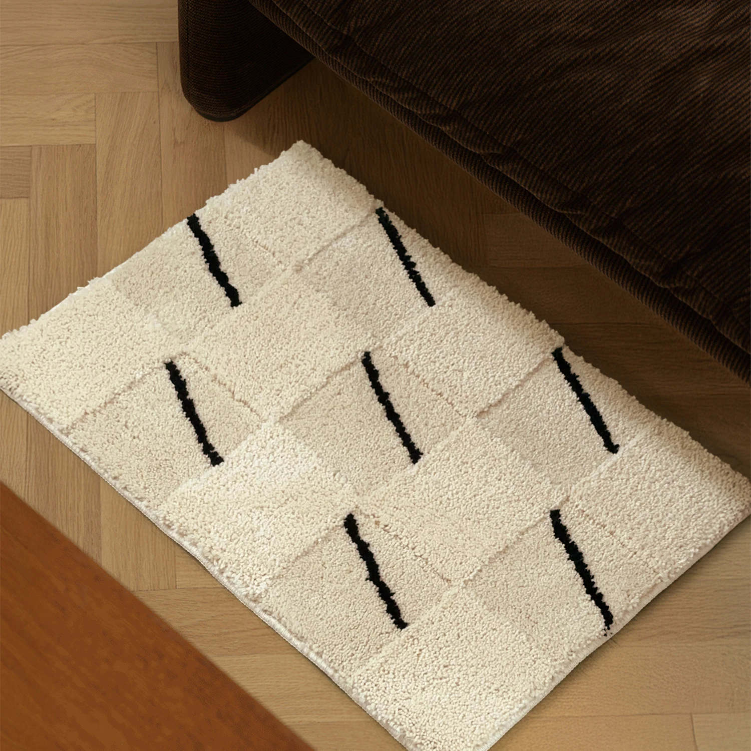 Nordic Tufting Stripe Bathroom Mat Tufted Beige Bathmat Soft Bedroom Rug Foot Pad Living Room Carpet Anti-slip Home Room Decor