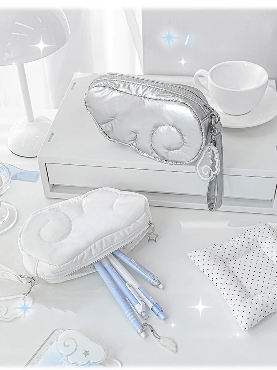 Angel Wings Portable Storage Bag Cute Cosmetic Pouch For Girls With Chain Pendant Student Pencil Case