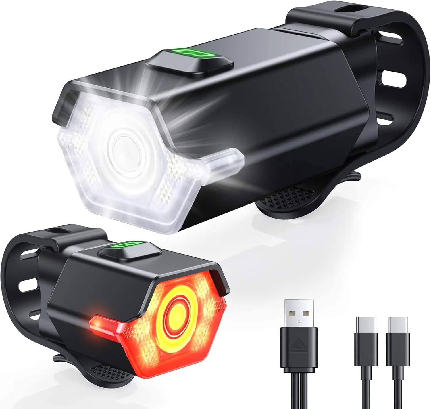 

Super Bright Bike Lights for Night Riding, Rechargeable & Waterproof Front and Rear Set