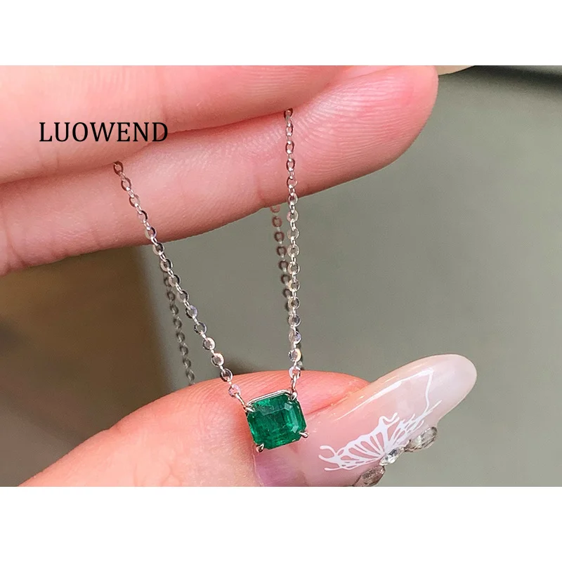 

LUOWEND 100% ожерелье из белого золота 18 карат, модный дизайн, ожерелье из натурального изумрудного драгоценного камня для женщин, свадебные украшения для высокой вечеринки