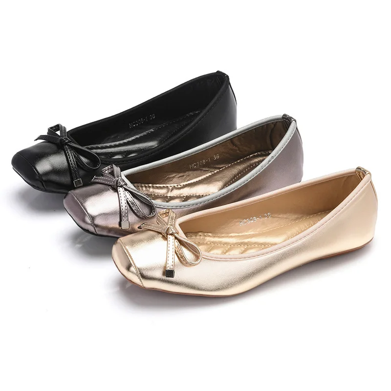 Flats for Women Casual Shoes Women Flats Soft Ladies Boat Shoes Slip-on Woman Ballet Flats Black Gold Grey Plus Size 42 YX1375