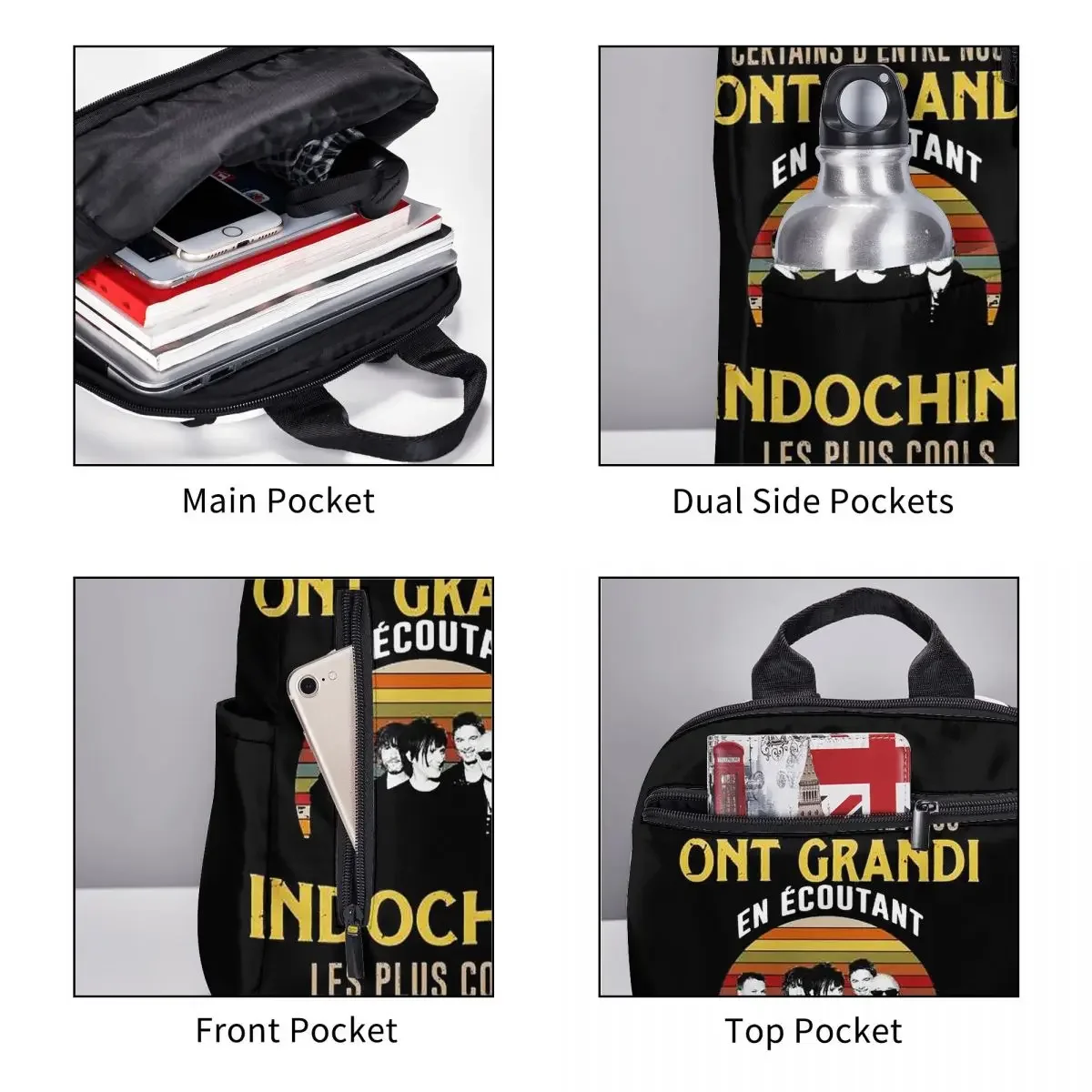 

Indochine Band Logo Student Backpack School Bag Hiking Travel Daypack for Boys Girls Fashion Bookbag Shoulder Bags