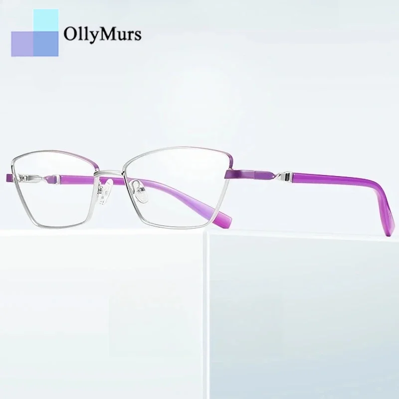 

OLLYMURS Retro Trend Blue Light Blocking Small Frame Fashion Alloy Cat Eye Optical Prescription Eyeglasses Frame For Women 3012