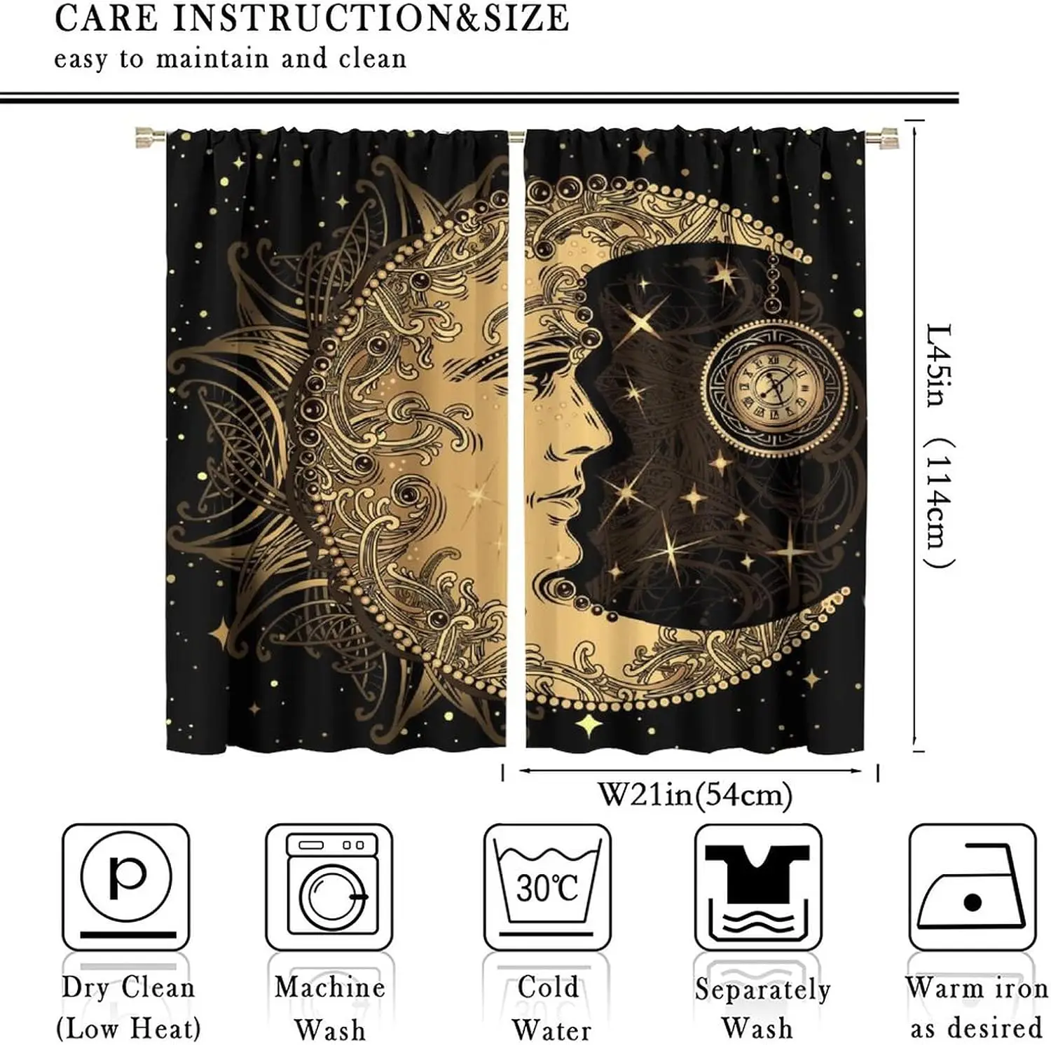Mystic Celestial Moon and Sun Phase Curtain Panel Bohemian Witchy Aesthetic Window Draping Filter Home Decor Decorative sheer cu