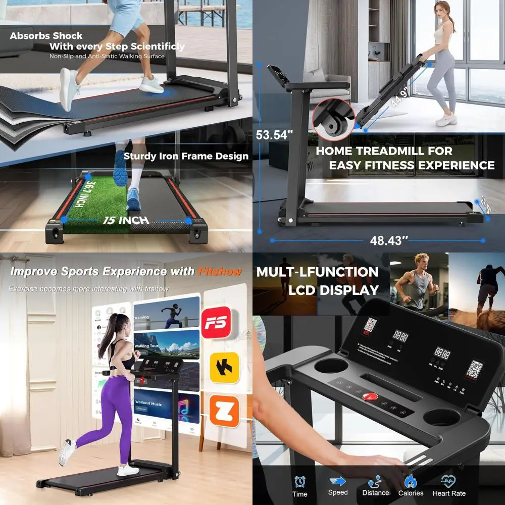 

Portable 3 HP Folding Treadmill with Handlebars, Quiet Operation, Supports 300 LBS, Ideal for Home Gym