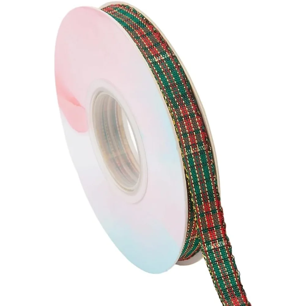 Polyester Ribbon Grid Christmas Themes Sea Green 3/8 inch(10mm) 22m/Roll